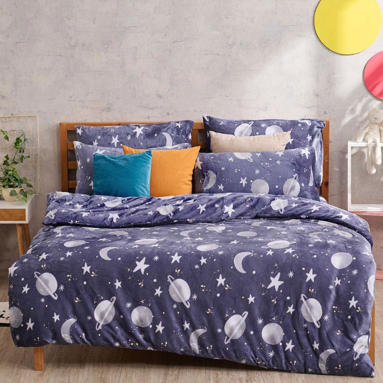 【DUYAN 竹漾】法蘭絨單人三件式床包兩用毯被組 / 星海微光