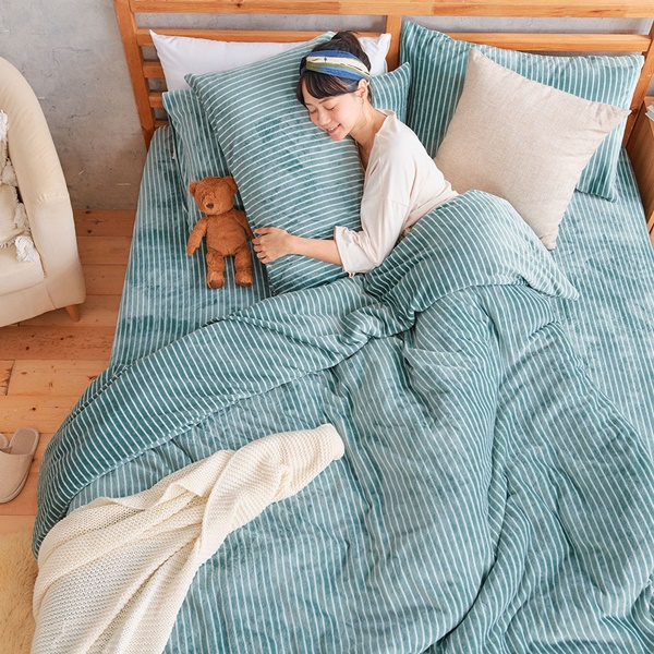 【DUYAN 竹漾】法蘭絨雙人四件式床包兩用毯被組 / 簡約線條