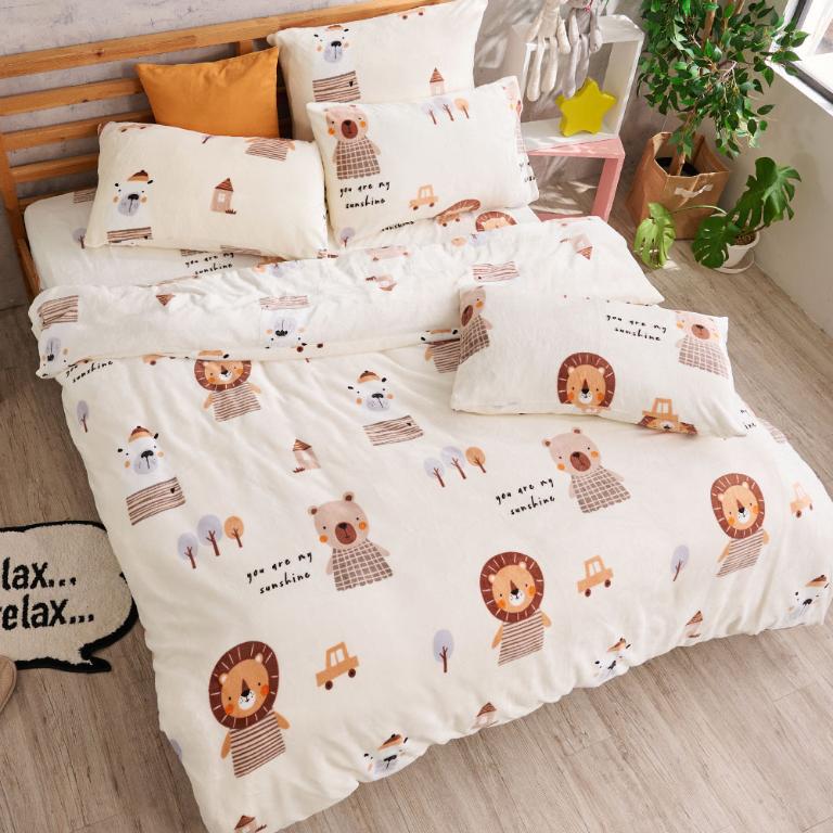 【DUYAN 竹漾】法蘭絨雙人四件式床包兩用毯被組 / 肯亞大地