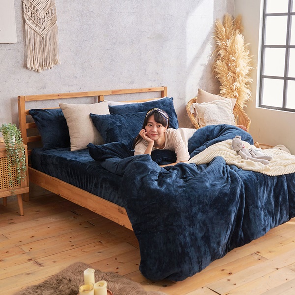 【DUYAN 竹漾】法蘭絨單人三件式床包兩用毯被組 / 深海靛藍