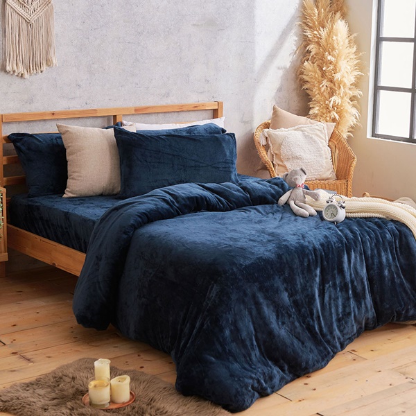 【DUYAN 竹漾】法蘭絨單人三件式床包兩用毯被組 / 深海靛藍