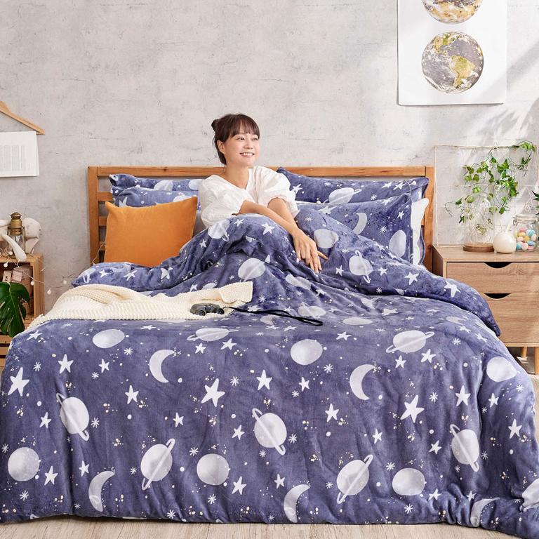 【DUYAN 竹漾】法蘭絨單人三件式床包兩用毯被組 / 星海微光