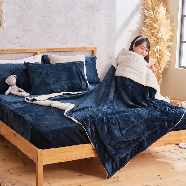 【DUYAN 竹漾】法蘭絨羊羔絨毯 / 深海靛藍