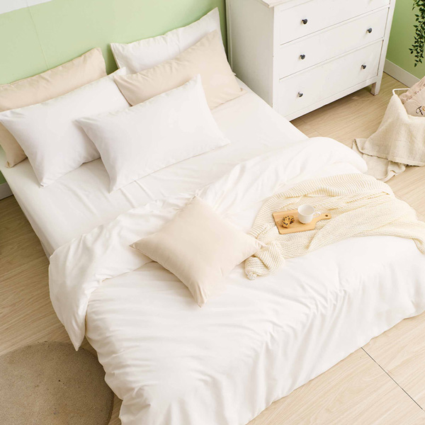 【DUYAN 竹漾】舒柔棉雙人加大床包被套四件組 / 優雅白 台灣製