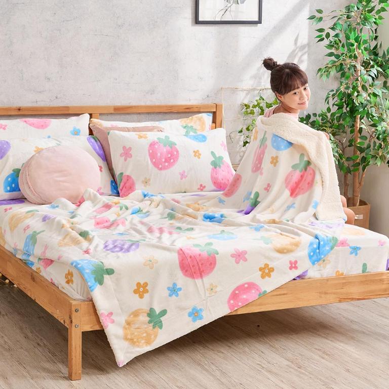 【DUYAN 竹漾】法蘭絨羊羔絨毯 / 草莓乳酪