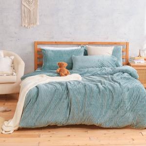 【DUYAN 竹漾】法蘭絨雙人四件式床包兩用毯被組 / 簡約線條