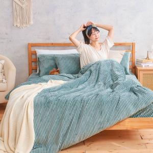 【DUYAN 竹漾】法蘭絨雙人四件式床包兩用毯被組 / 簡約線條