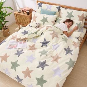 【DUYAN 竹漾】法蘭絨雙人四件式床包兩用毯被組 / 彩光初星