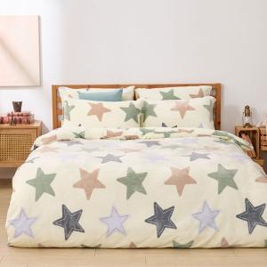 【DUYAN 竹漾】法蘭絨雙人四件式床包兩用毯被組 / 彩光初星