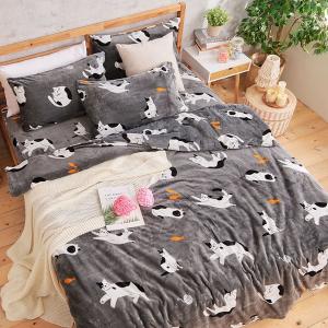 【DUYAN 竹漾】法蘭絨雙人加大四件式床包兩用毯被組 / 米魯可喵