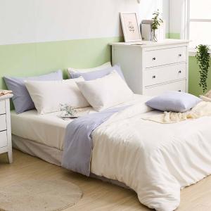 【DUYAN 竹漾】舒柔棉單人床包被套三件組 / 優雅白床包＋白紫被套 台灣製
