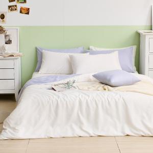 【DUYAN 竹漾】舒柔棉單人床包被套三件組 / 優雅白床包＋白紫被套 台灣製
