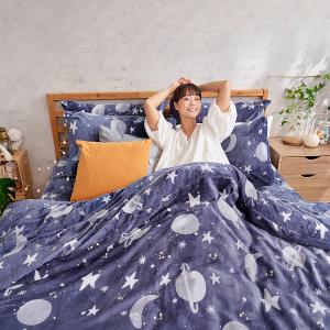 【DUYAN 竹漾】法蘭絨單人三件式床包兩用毯被組 / 星海微光
