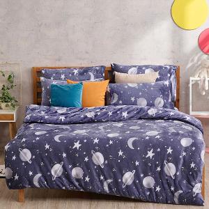 【DUYAN 竹漾】法蘭絨單人三件式床包兩用毯被組 / 星海微光