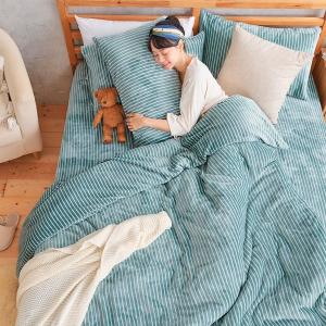 【DUYAN 竹漾】法蘭絨雙人四件式床包兩用毯被組 / 簡約線條