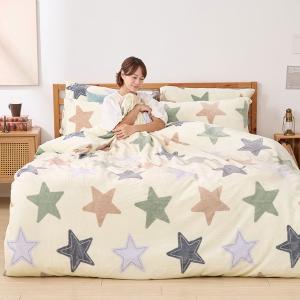 【DUYAN 竹漾】法蘭絨雙人四件式床包兩用毯被組 / 彩光初星