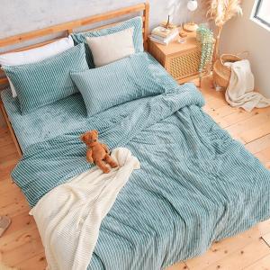 【DUYAN 竹漾】法蘭絨雙人四件式床包兩用毯被組 / 簡約線條