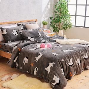 【DUYAN 竹漾】法蘭絨雙人加大四件式床包兩用毯被組 / 米魯可喵