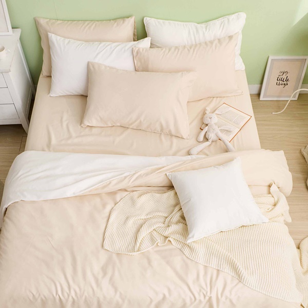 【DUYAN 竹漾】舒柔棉單人二件組＋雙人鋪棉兩用被 / 奶茶色床包＋奶白被套 台灣製