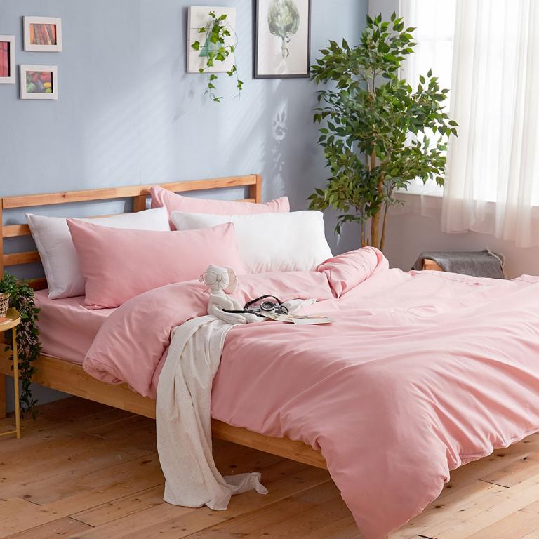 【DUYAN 竹漾】舒柔棉雙人加大床包被套四件組 / 砂粉色 台灣製