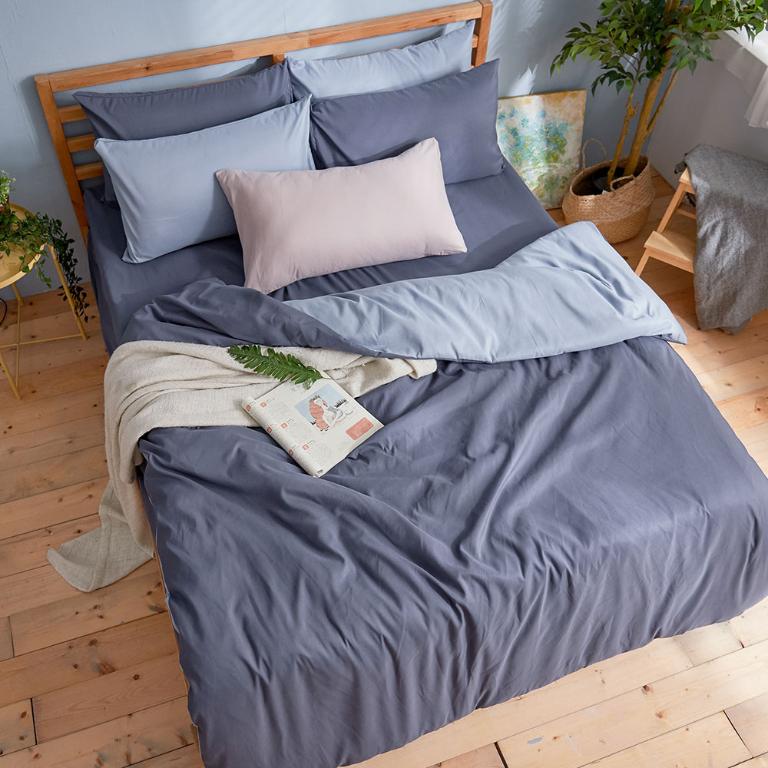 【DUYAN 竹漾】舒柔棉雙人四件式鋪棉兩用被床包組 / 靜謐藍床包+雙藍被套 台灣製