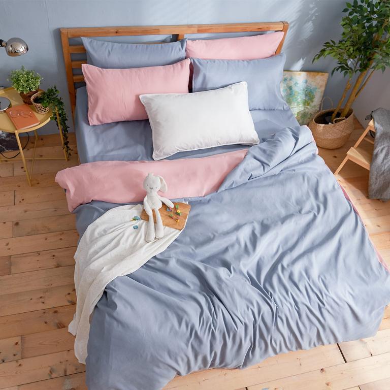 【DUYAN 竹漾】舒柔棉單人二件組＋雙人鋪棉兩用被 / 愛麗絲藍床包+粉藍被套 台灣製