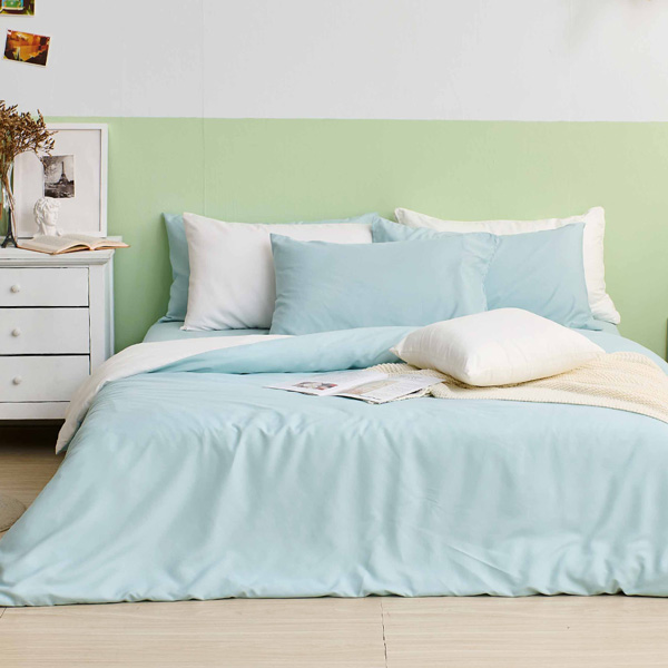 【DUYAN 竹漾】舒柔棉雙人四件式鋪棉兩用被床包組 / 薄荷綠床包＋白綠被套 台灣製