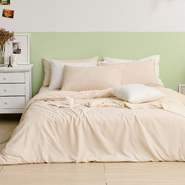 【DUYAN 竹漾】舒柔棉雙人加大四件式鋪棉兩用被床包組 / 奶茶色 台灣製