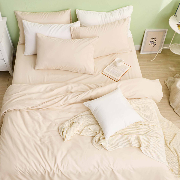 【DUYAN 竹漾】舒柔棉雙人加大四件式鋪棉兩用被床包組 / 奶茶色 台灣製