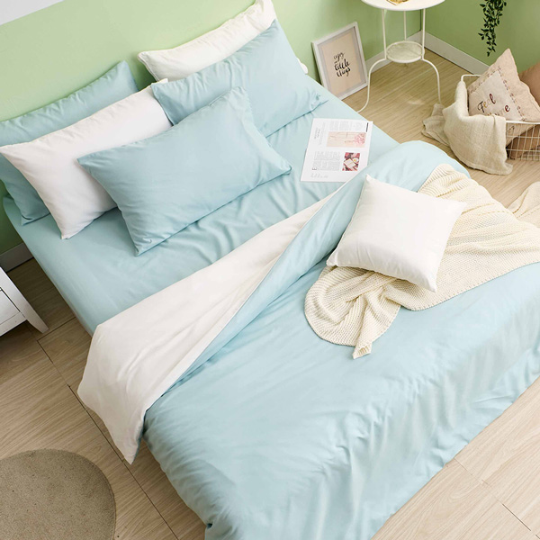 【DUYAN 竹漾】舒柔棉雙人四件式鋪棉兩用被床包組 / 薄荷綠床包＋白綠被套 台灣製