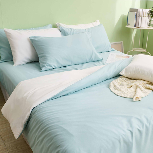 【DUYAN 竹漾】舒柔棉雙人四件式鋪棉兩用被床包組 / 薄荷綠床包＋白綠被套 台灣製