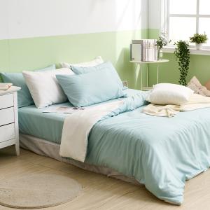 【DUYAN 竹漾】舒柔棉雙人四件式鋪棉兩用被床包組 / 薄荷綠床包＋白綠被套 台灣製