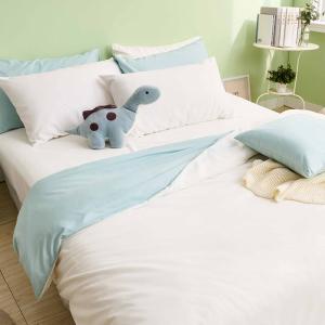 【DUYAN 竹漾】舒柔棉單人床包被套三件組 / 優雅白床包＋白綠被套 台灣製