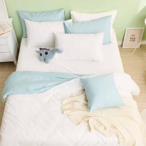 【DUYAN 竹漾】舒柔棉單人床包被套三件組 / 優雅白床包＋白綠被套 台灣製