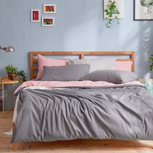 【DUYAN 竹漾】舒柔棉雙人加大四件式鋪棉兩用被床包組 / 炭灰色床包+粉灰被套 台灣製