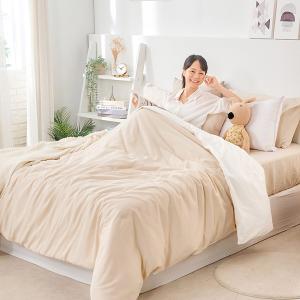 【DUYAN 竹漾】舒柔棉單人二件組＋雙人鋪棉兩用被 / 奶茶色床包＋奶白被套 台灣製