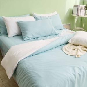 【DUYAN 竹漾】舒柔棉雙人四件式鋪棉兩用被床包組 / 薄荷綠床包＋白綠被套 台灣製