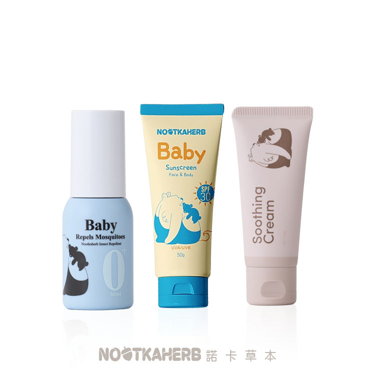 新生兒防蚊+防曬+修護組合 諾卡草本嬰兒防蚊噴霧+諾卡草本嬰兒純物理防曬乳 SPF30 + 諾卡草本秀秀霜