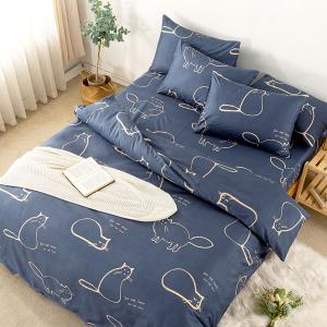 【DUYAN 竹漾】床包被套組(雙人薄被套)-單人 / 舒柔棉三件式 / 萌喵夢遊