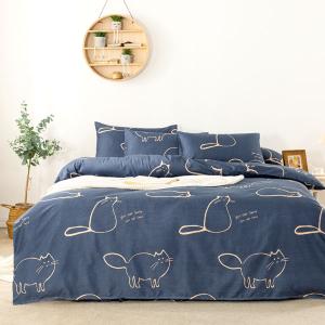 【DUYAN 竹漾】床包被套組(薄被套)-單人 / 舒柔棉三件式 / 萌喵夢遊