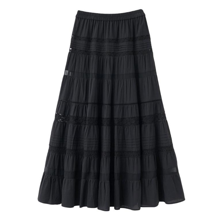 黑色鬆緊拼接層次裙