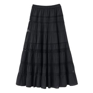 黑色鬆緊拼接層次裙
