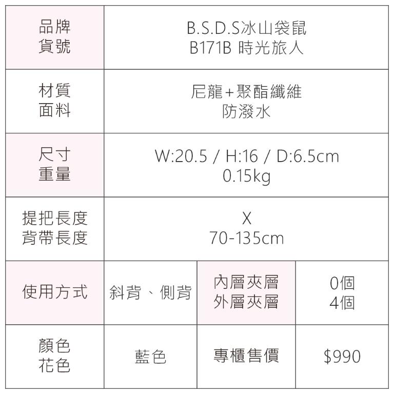 B.S.D.S冰山袋鼠 - 時光旅人 - 知性輕巧百搭斜背小包 - 藍色【B171B】