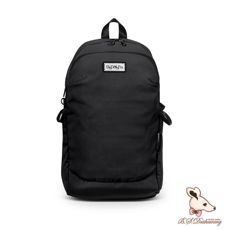 B.S.D.S冰山袋鼠 - 悠活詩集 - 格紋多口袋附插袋後背包 - 黑色【S-218K】