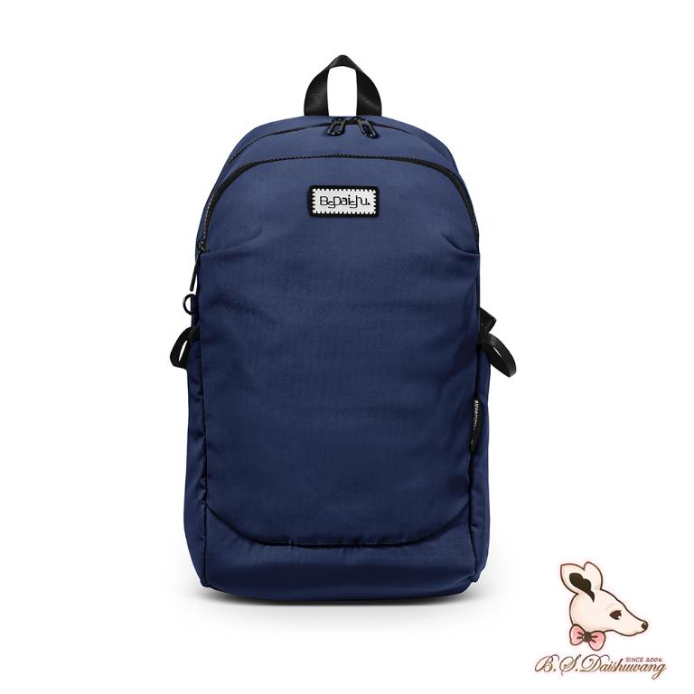 B.S.D.S冰山袋鼠 - 悠活詩集 - 格紋多口袋附插袋後背包 - 寶藍色【S-218B】