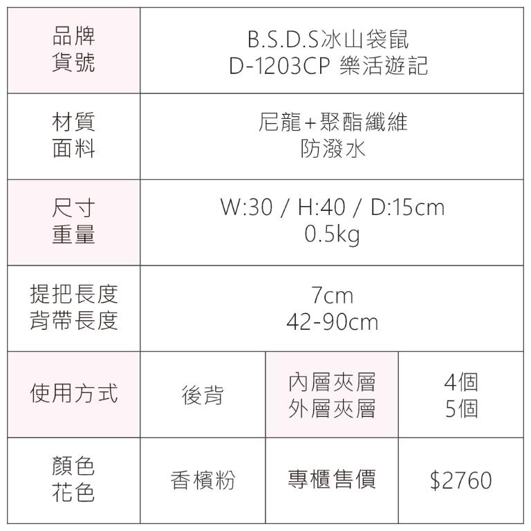 B.S.D.S冰山袋鼠 - 樂活遊記 - 格紋簡約風附插袋後背包 - 香檳粉【D-1203CP】