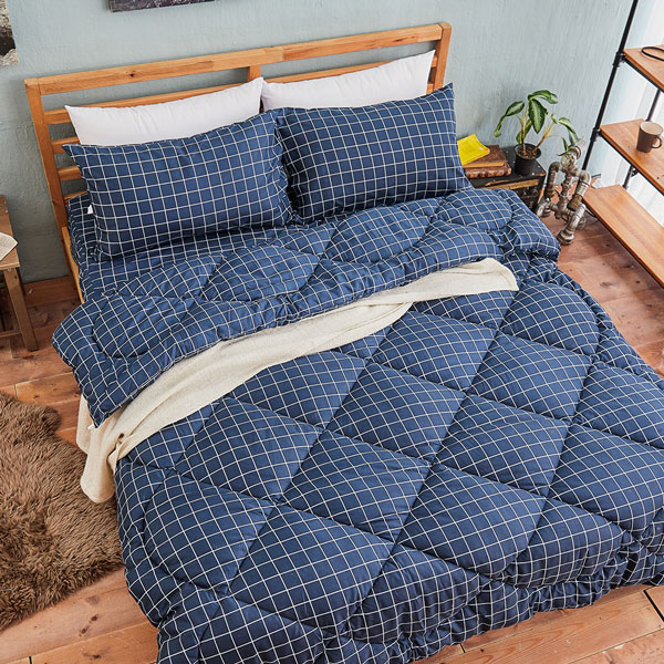 【DUYAN 竹漾】舒柔棉 雙人床包羽絲絨被組 /  格陵藍