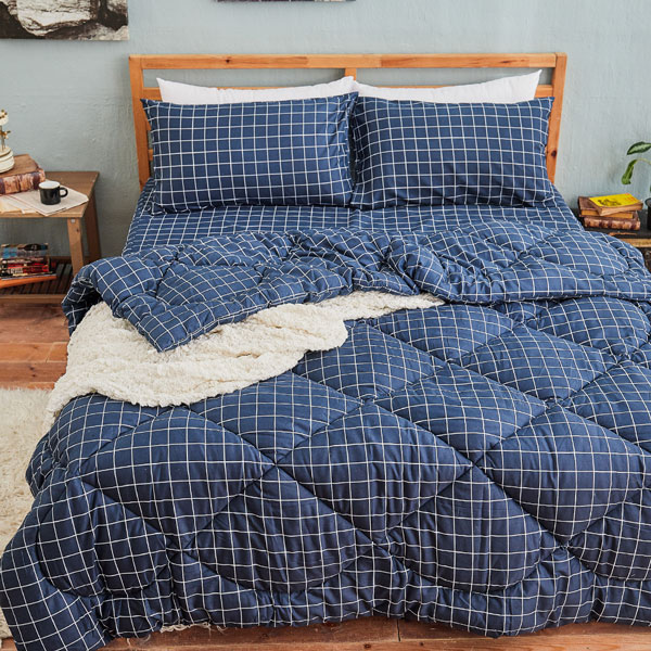 【DUYAN 竹漾】舒柔棉 雙人加大床包羽絲絨被組 /  格陵藍