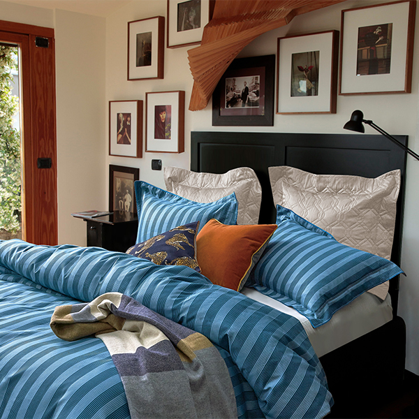 【寬庭】義大利緹花寢飾四件式｜安利略 藍綠緹花+晶岩灰