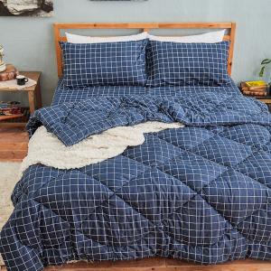 【DUYAN 竹漾】舒柔棉 雙人加大床包羽絲絨被組 /  格陵藍